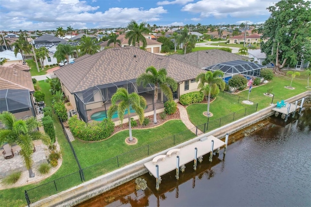 bird's eye view featuring a water view