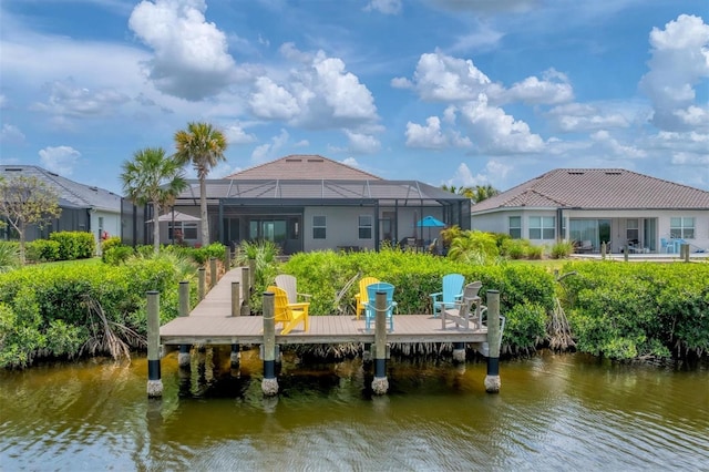 view of dock featuring a water view and glass enclosure