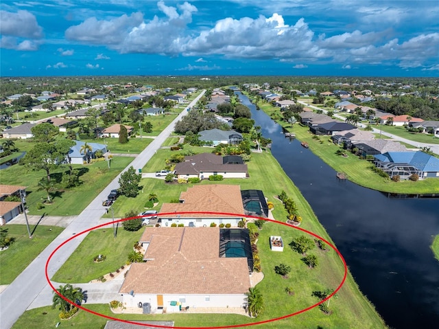 aerial view with a water view