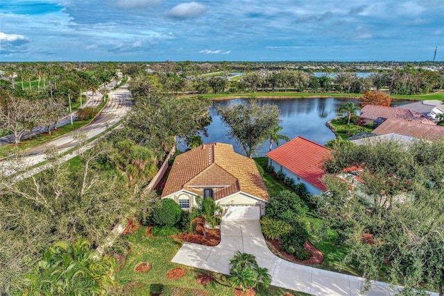 aerial view with a water view