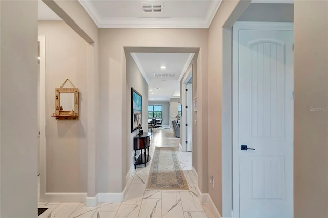 hallway with ornamental molding