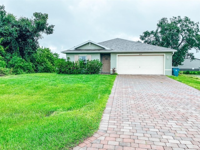 view of front facade with a garage and a front yard