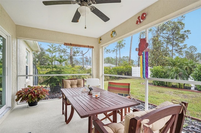 sunroom featuring plenty of natural light and ceiling fan