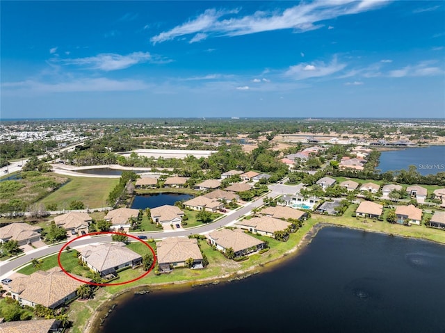 aerial view with a water view