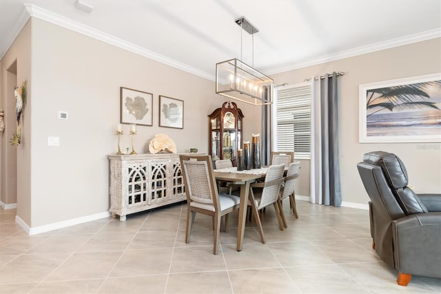 dining room featuring ornamental molding, a chandelier, and light tile patterned floors