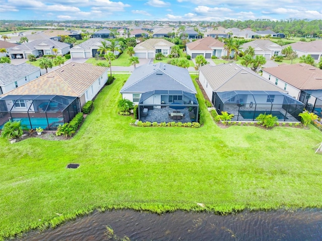 aerial view with a water view