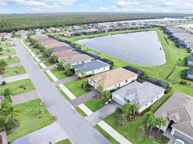 aerial view with a water view