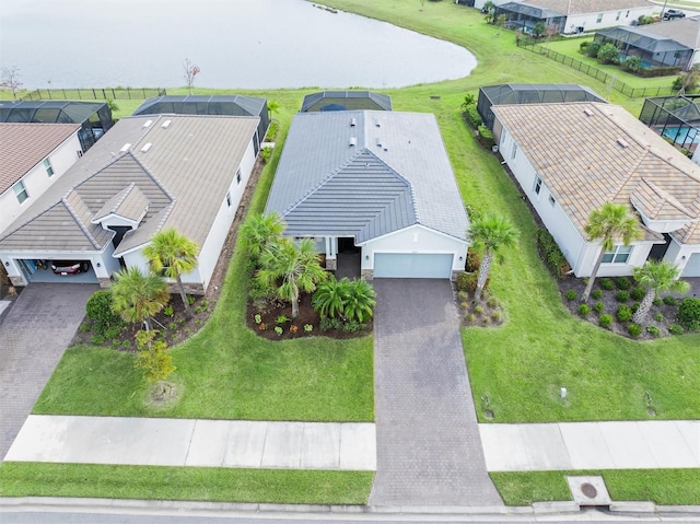 bird's eye view featuring a water view