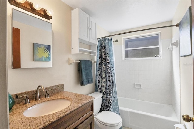 full bathroom featuring vanity, toilet, and shower / bath combo with shower curtain