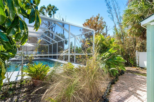 view of pool featuring a patio area and a lanai