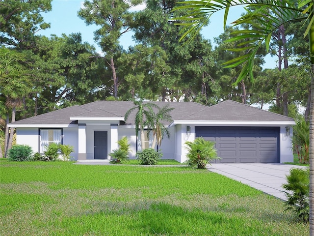 view of front of house featuring a front lawn and a garage