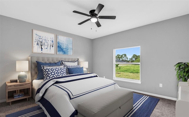 bedroom featuring carpet and ceiling fan