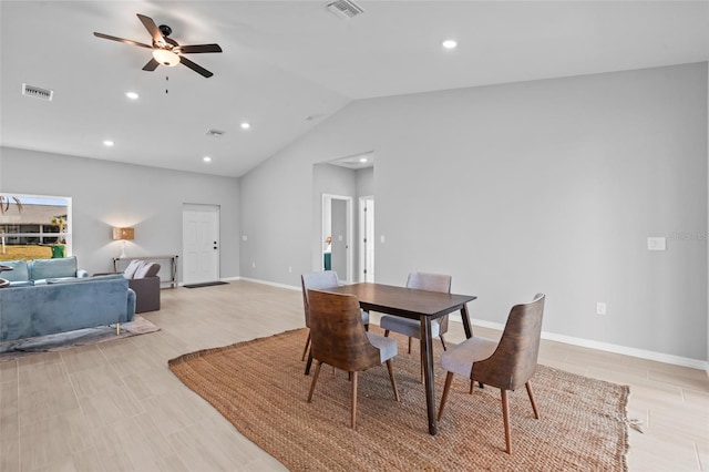 220 Mark Twain Ln, Rotonda West, FL 33947 - dining area featuring ceiling fan, visible vents, and lofted ceiling