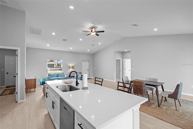 220 Mark Twain Ln, Rotonda West, FL 33947 - kitchen with a sink, dishwasher, a kitchen island with sink, open floor plan, and visible vents