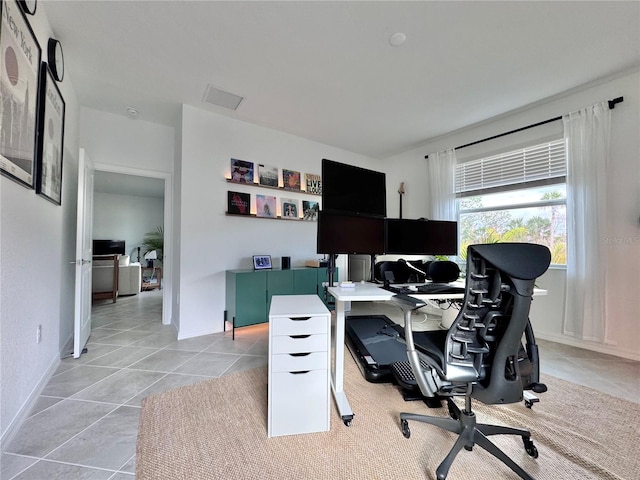 view of tiled home office