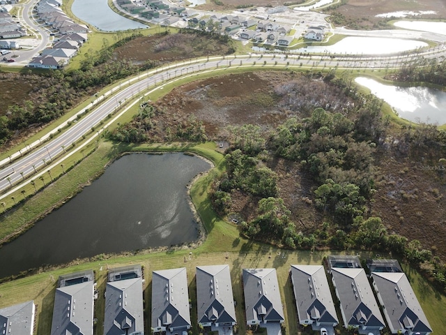 bird's eye view featuring a water view