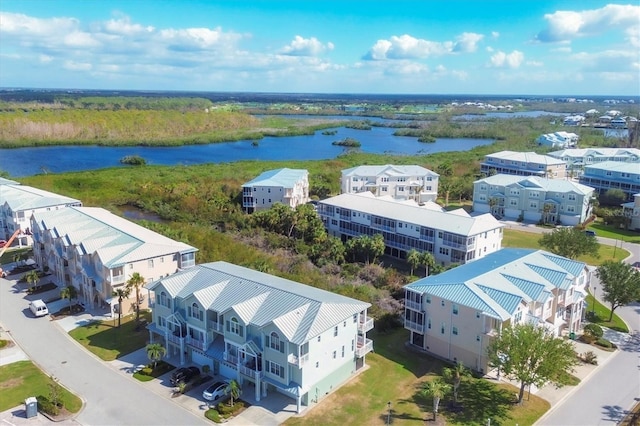 aerial view with a water view