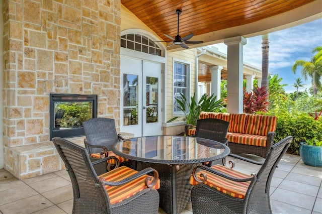 view of patio / terrace with french doors and ceiling fan