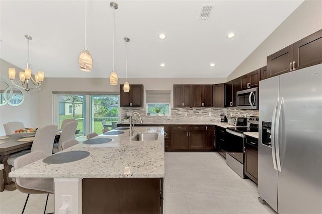 2775 Wyola Ave, North Port, FL 34286 - kitchen featuring appliances with stainless steel finishes, visible vents, decorative backsplash, and a sink