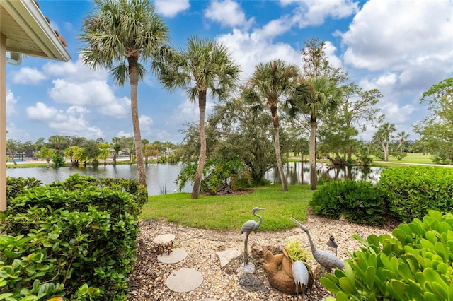 view of yard with a water view