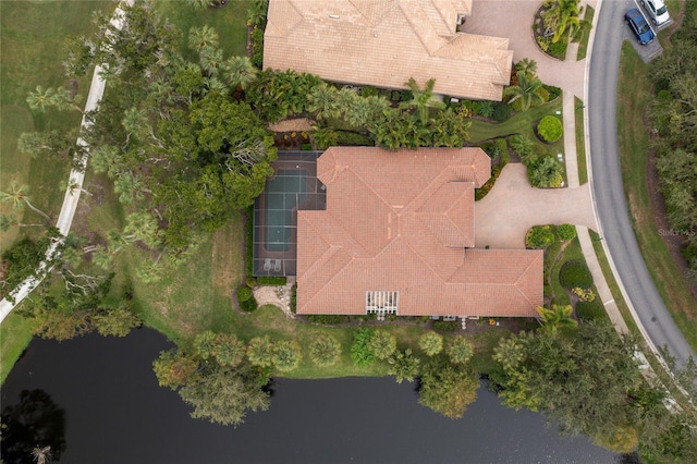 aerial view with a water view