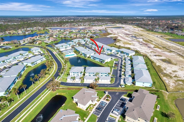 aerial view with a water view