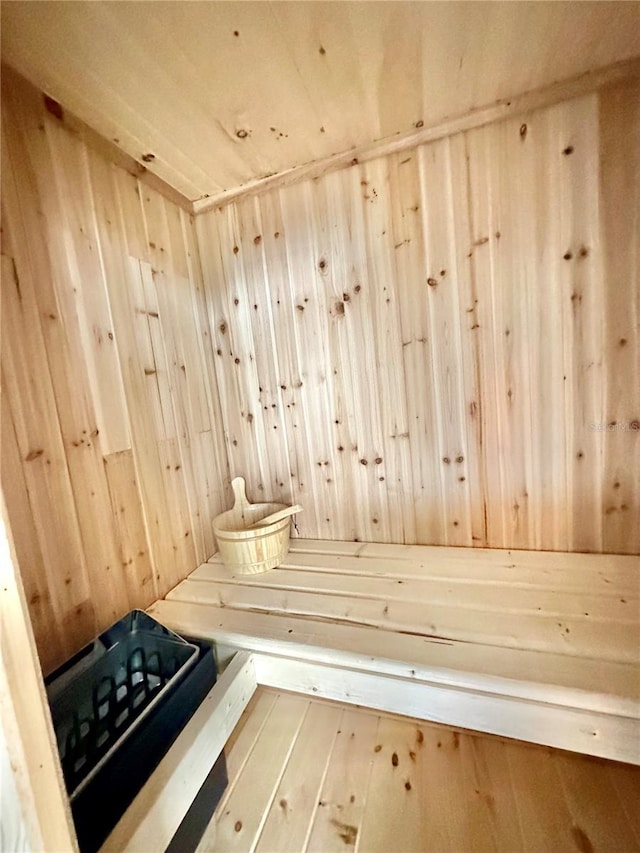 view of sauna with wood-type flooring