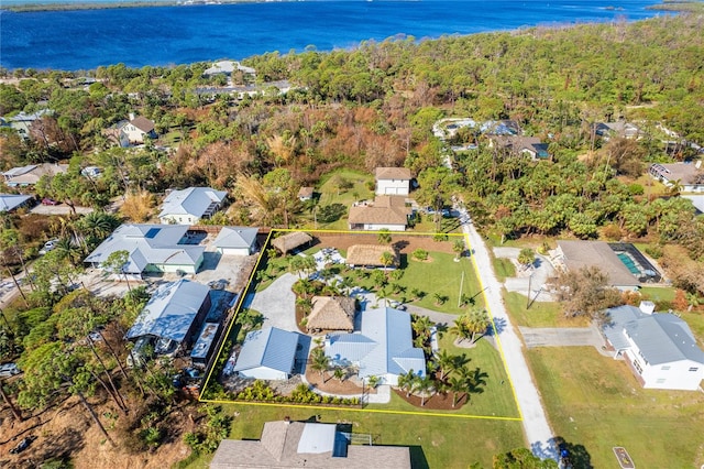 aerial view with a water view