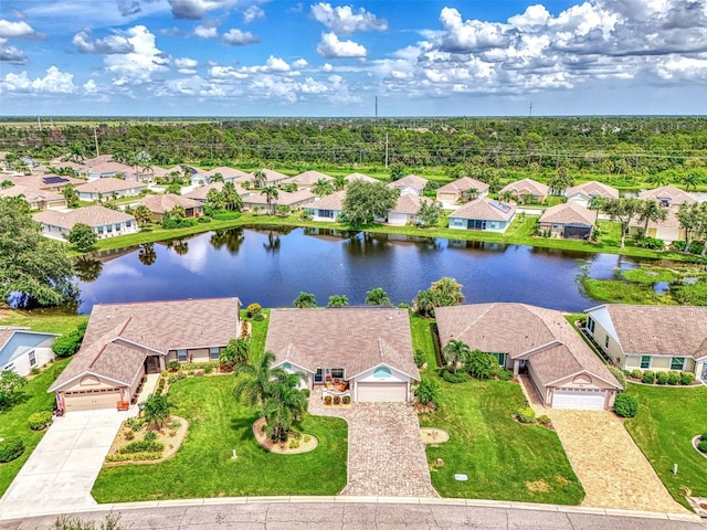 aerial view with a water view