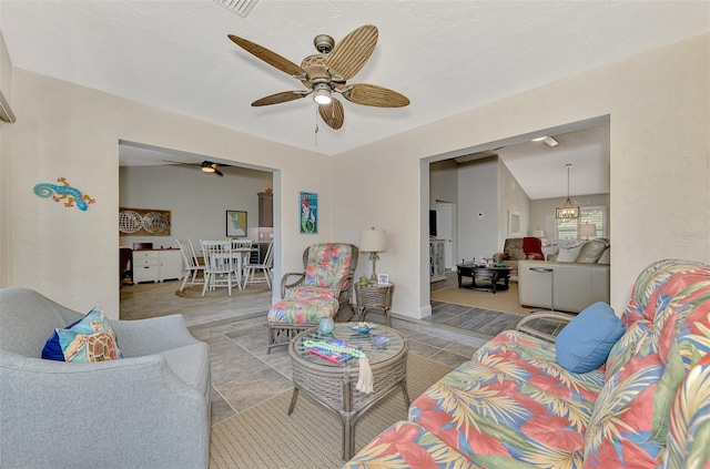 living room with ceiling fan