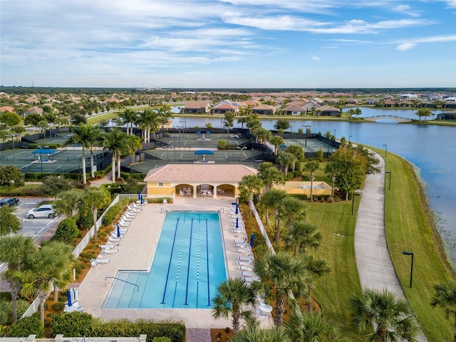 aerial view with a water view