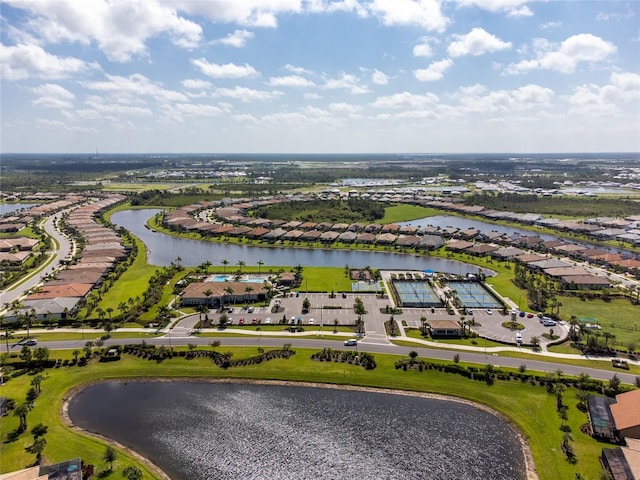 aerial view with a water view