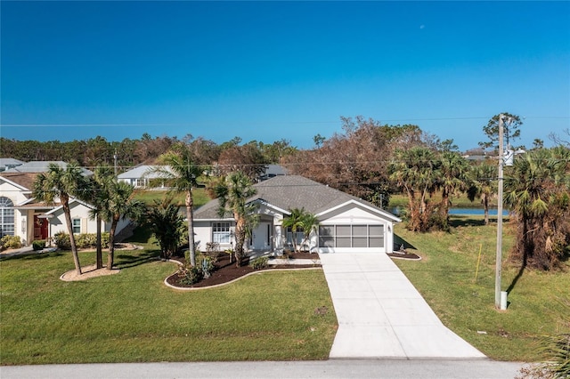 view of front of home featuring a garage and a front lawn