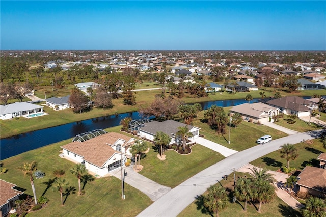 aerial view featuring a water view