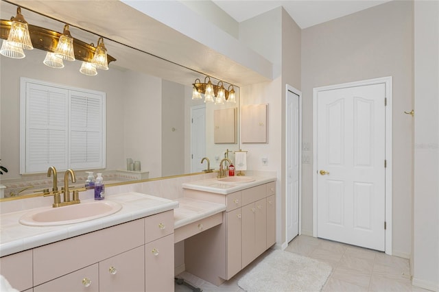 bathroom with vanity and tile patterned flooring