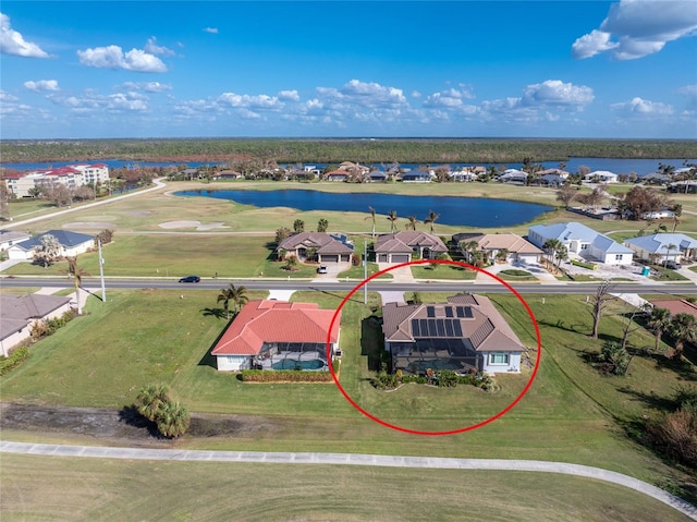 aerial view with a water view