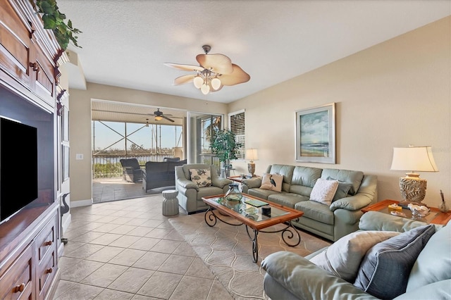 living room with light tile patterned floors