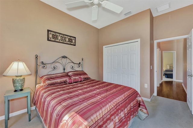 bedroom with a closet and ceiling fan