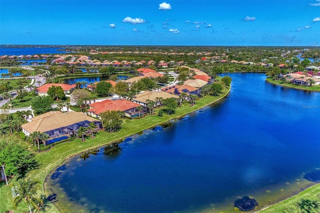 bird's eye view featuring a water view