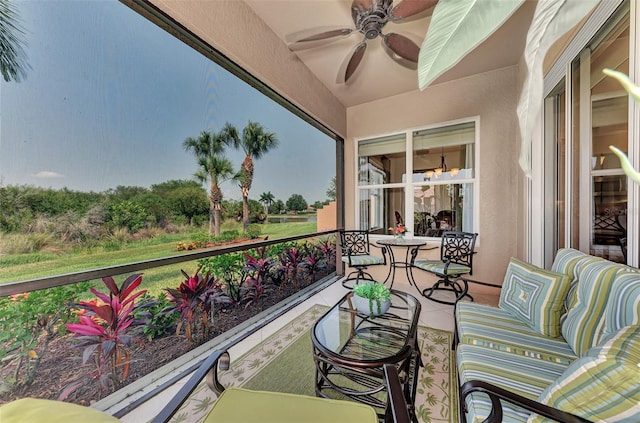 balcony with ceiling fan