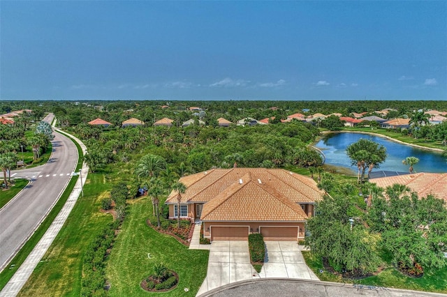 bird's eye view featuring a water view