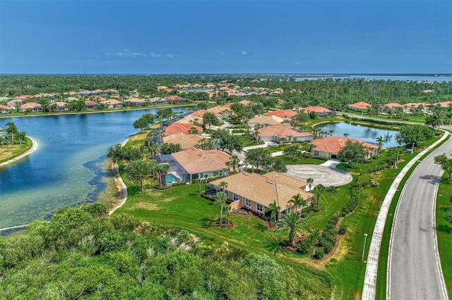 drone / aerial view featuring a water view