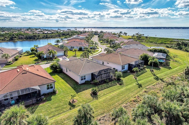 aerial view with a water view