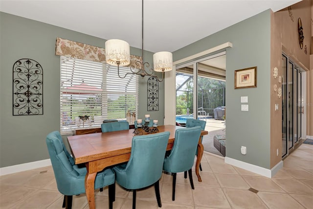 dining space with light tile patterned flooring