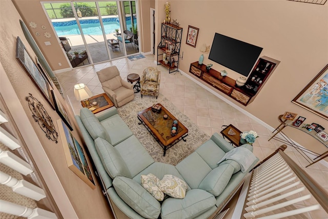 living room featuring tile patterned flooring