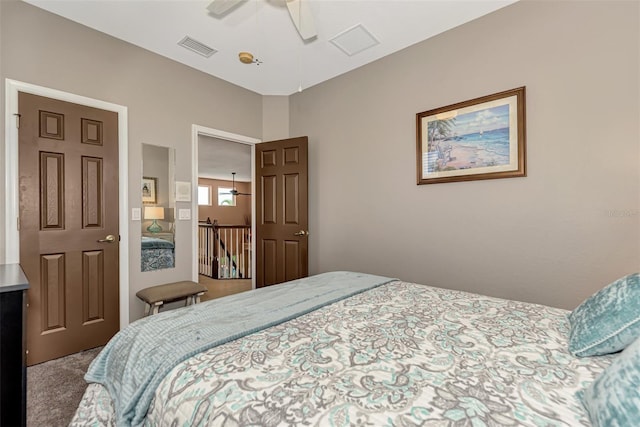 bedroom with carpet floors and ceiling fan