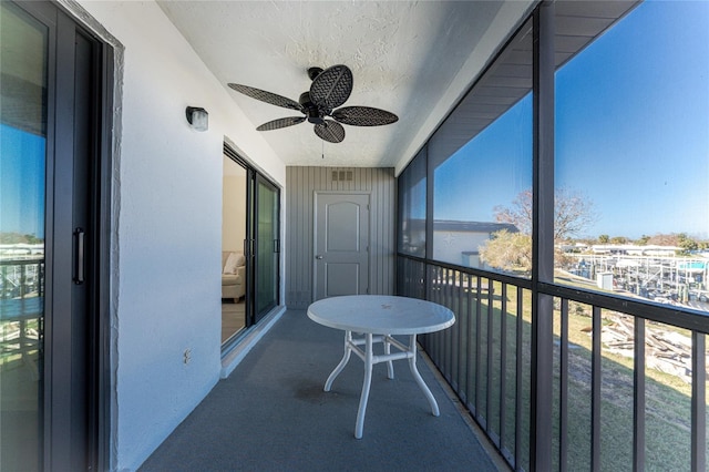 balcony with ceiling fan