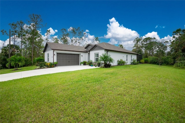 view of front facade featuring a front lawn and a garage