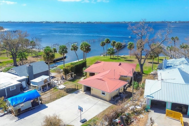 aerial view featuring a water view