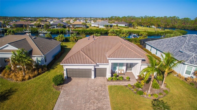 bird's eye view featuring a water view